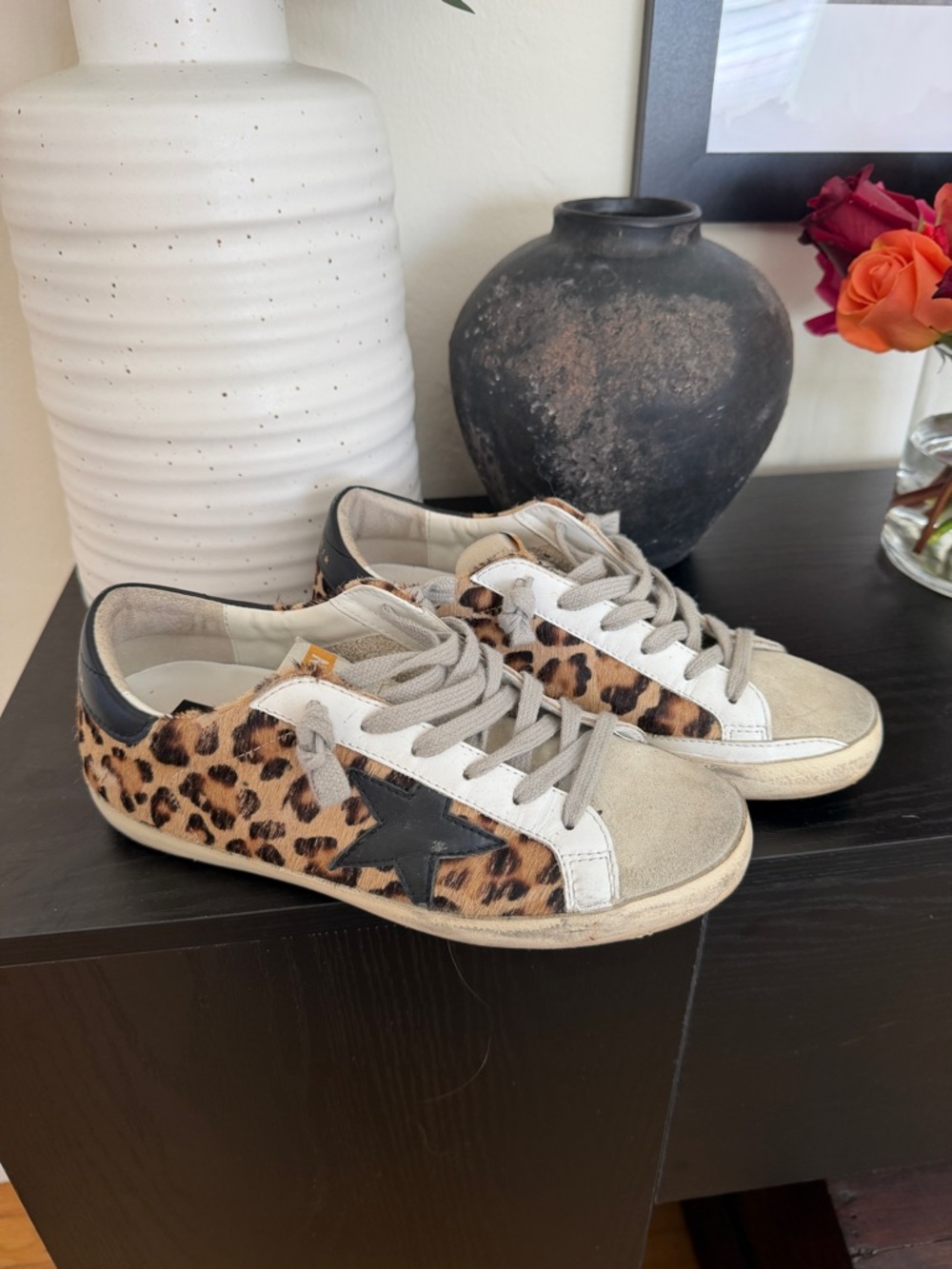 Golden Goose Leopard Print Low-Top Sneakers with Black Star
